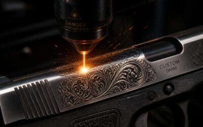 Laser engraving handgun adds permanent precision design.
